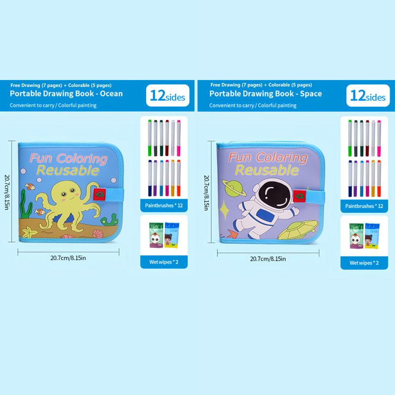 2026 Kids Erasable Drawing Set, Waterproof Magic Book with Watercolor Pens, Creative Dinosaur Bird Bear Writing Painting Kit, Boys Girls Gift