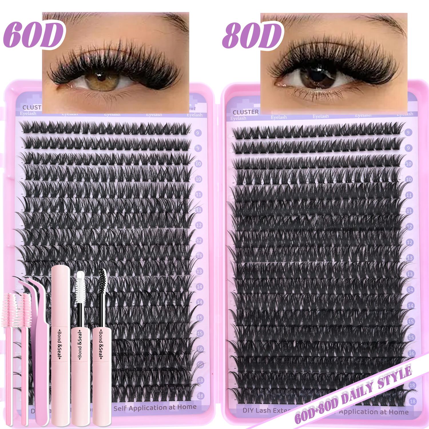 DIY Individual Lashes kit, Eyelash Extension kit, 30D40D, 60D80D, 9-18mm, Natural/Daily/Dense Look, Suitable for Diy At Home, D Curl Individual False Eyelash, Volume False Eyelashes, Eyelash Extensions Set, Wedding, Music Festiva