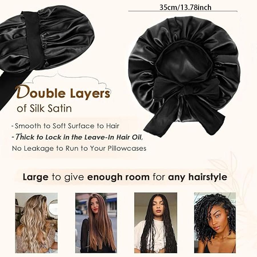 Double Layer Satin Bonnet, Soft and Breathable Hair Care Bonnet,Adjustable Night Sleeping Cap,Heatless Styling Tool for Women