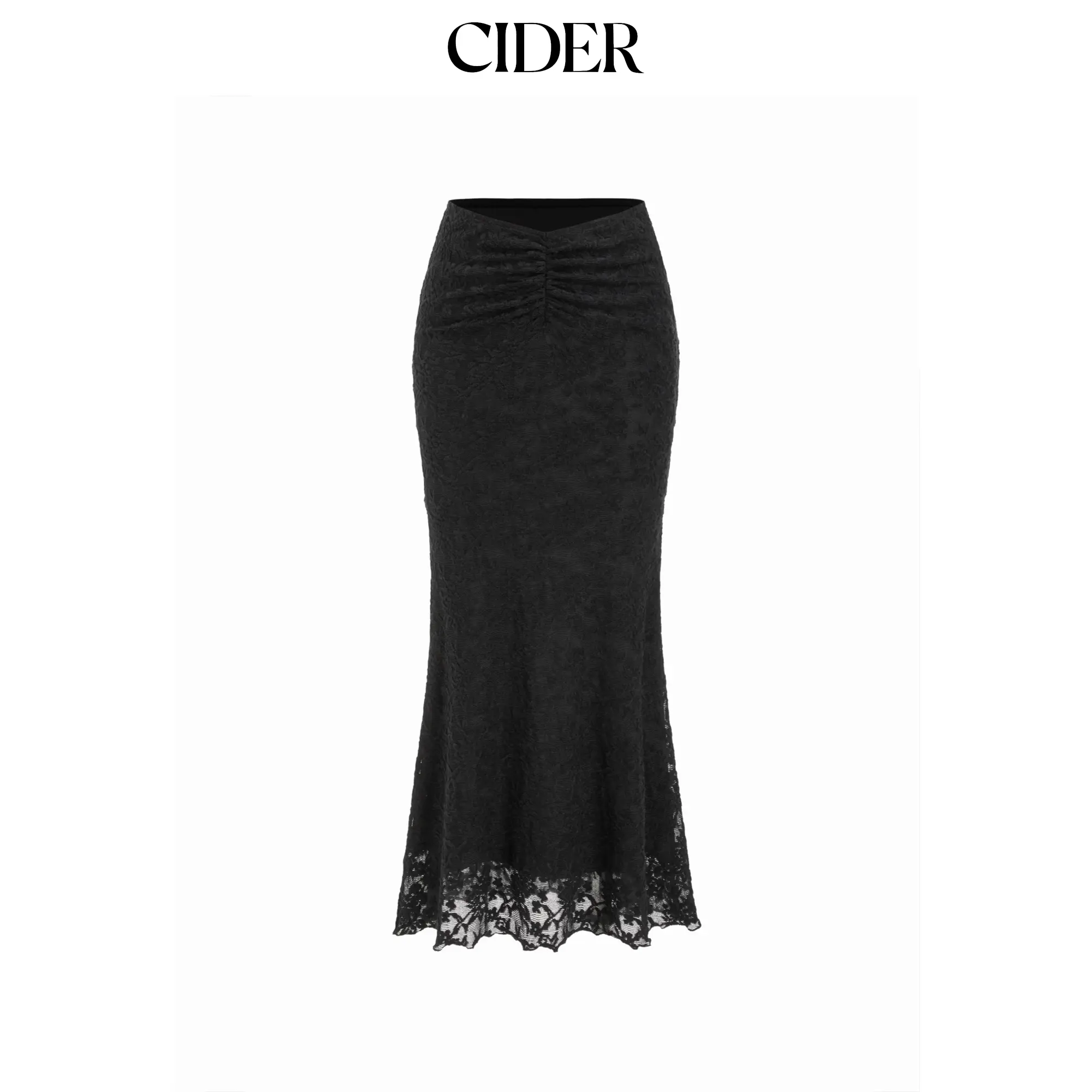Cider Texture Lace Ruched Mermaid Maxi Skirt