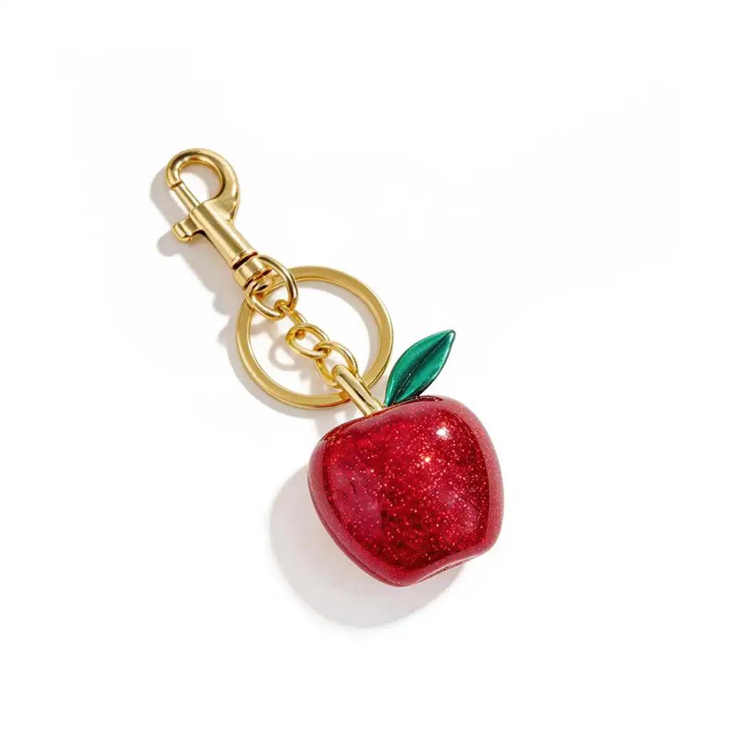 Red Apple Keychain Purse Charm, Cute Glitter Bag Accessory for Handbags, Ideal Birthday & Holiday Gift