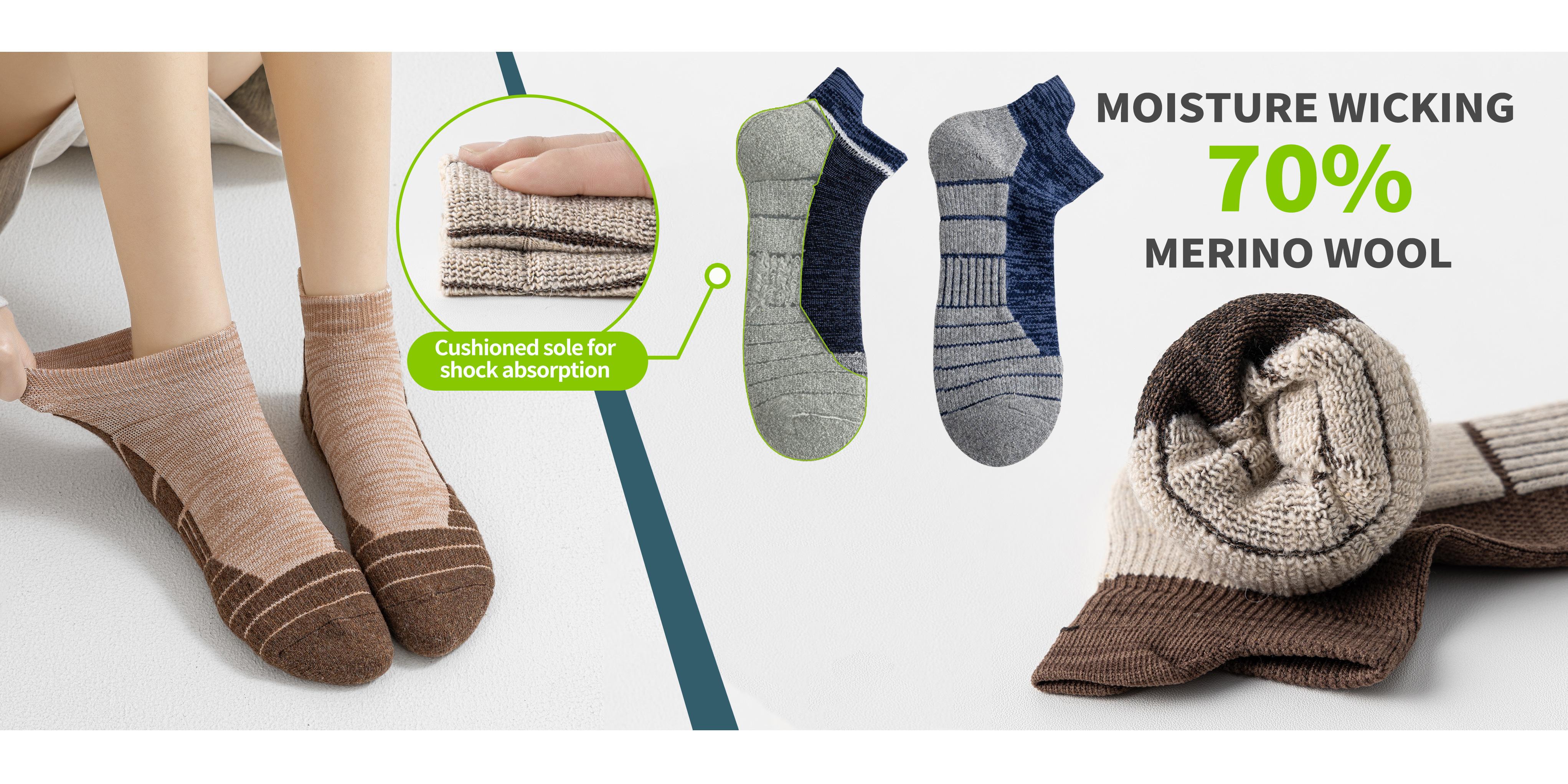 6 Pairs Merino Wool Ankle Running Hiking Socks Compression Support Breathable Thick Cushion No Show Socks for Women&Men Menswear