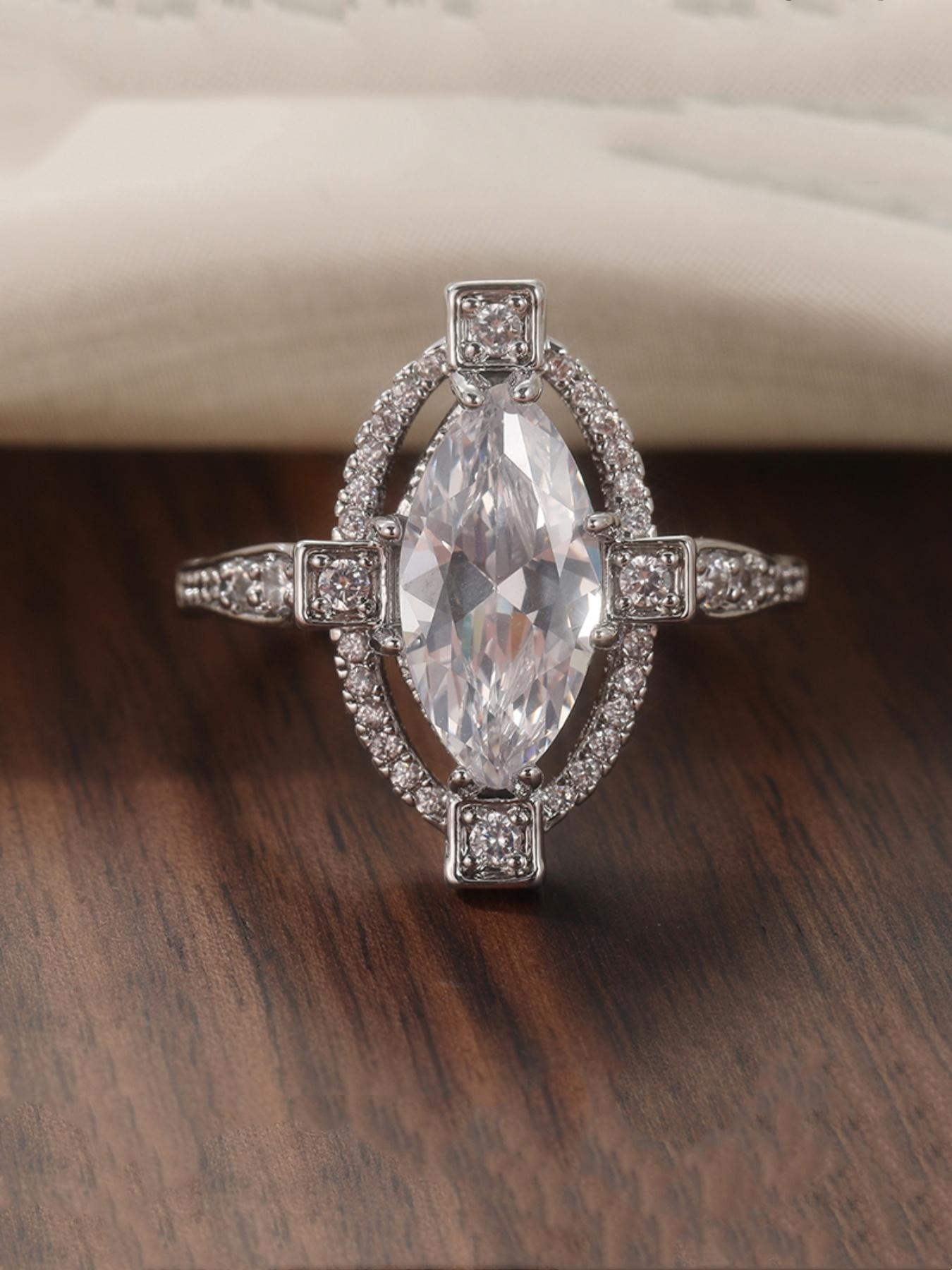 Creative Elegant and Luxurious Water Droplet Ring Vintage Inspired Synthetic Cubic Zirconia Engagement Jewelry, Luxury Wedding Gift for Her.Elegance Never Goes Out of Style.