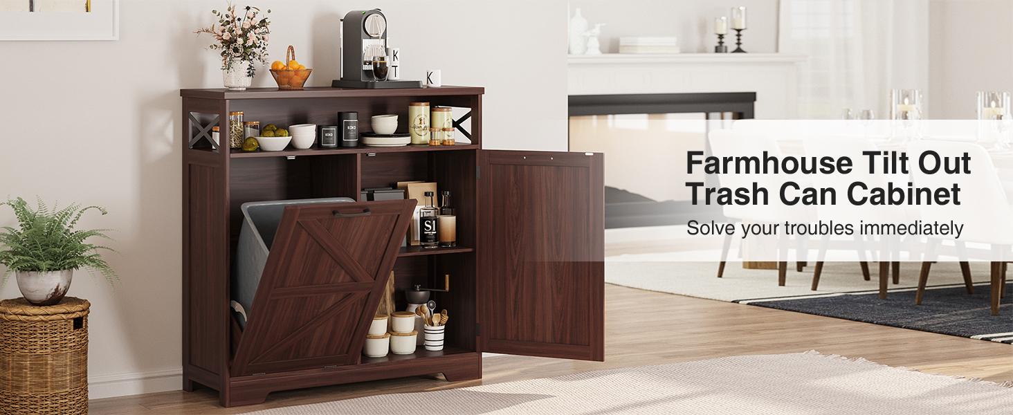 Vabches Tilt Out Trash Can Cabinet for 10 Gallon Trash Can, Farmhouse Kitchen Island Bin Cabinet with Adjustable Shelf for Hidden Laundry Basket, Dual Dog Proof Garbage Can for Dining Room, Living Room Vabches Tilt Out Trash Can Cabinet for 10 Gallon Trash Can, Farmhouse Kitchen Island Bin Cabinet with Adjustable Shelf for Hidden Laundry Basket, Dual Dog Proof Garbage Can for Dining Room, Living Room