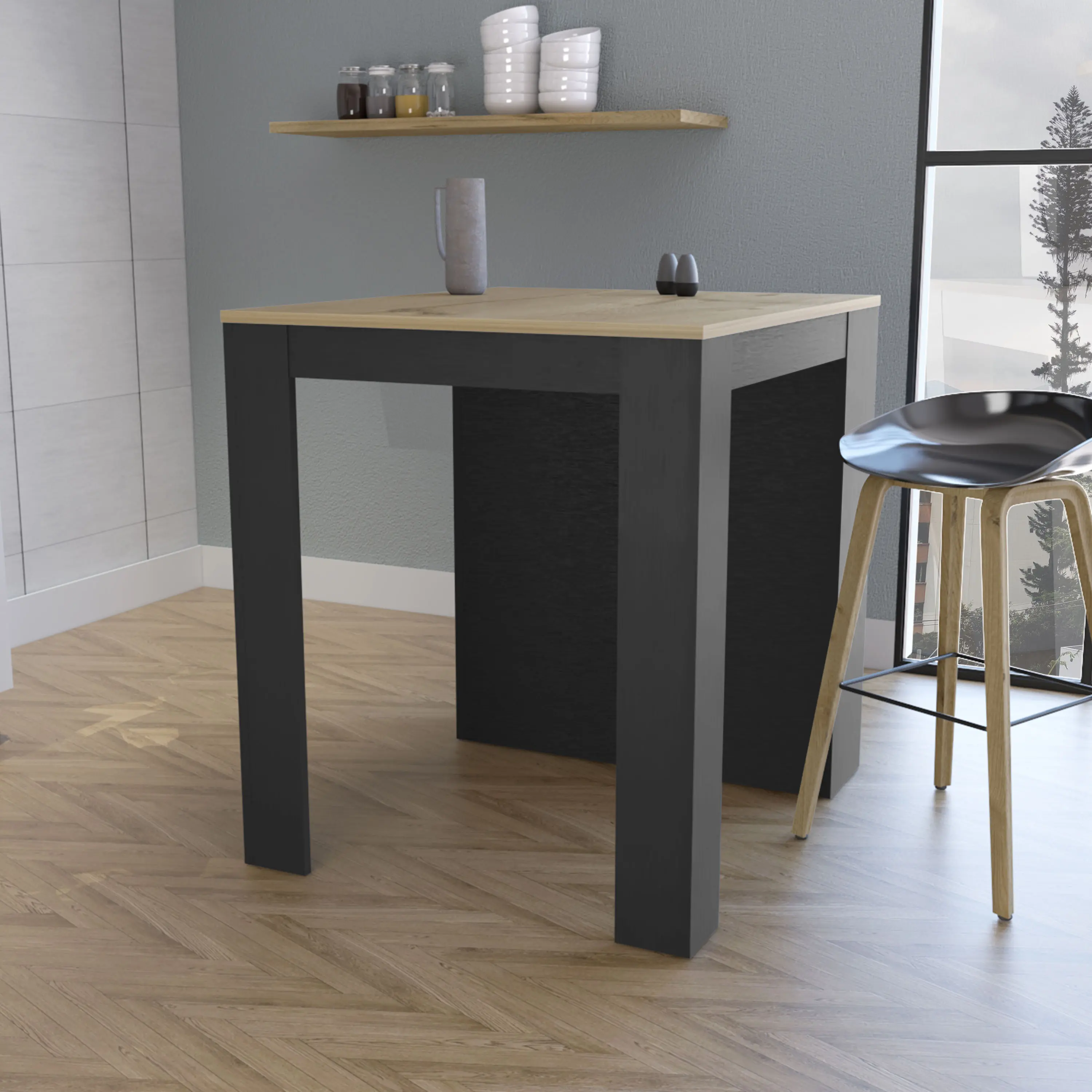 Nokaa Kitchen Island with 3 Drawers and Open Shelves, Modern Multicolor Particle Board Stationary Cart for Dining Room, Countertop 36.2x36.2 in, Medium Size, 81 lb, Combo Item, Storage Organizer for Kitchen, 36.2W x 31D x 36.2H in