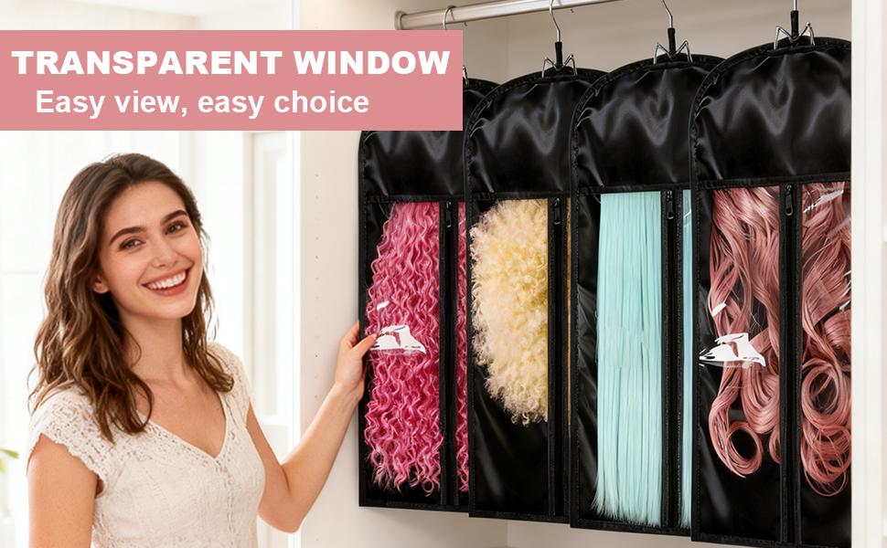 2 Pack Silk Wig Bag with Hanger, Breathable Hair Extension Holder for Styling & Organizing, Dust-Silk Case for Protecting Hair Extensions & Wigs 2 Pack Silk Wig Bag with Hanger, Breathable Hair Extension Holder for Styling & Organizing, Dust-Silk Case for Protecting Hair Extensions & Wigs