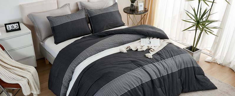 Litanika Comforter King Size Set Black White Grey - 3 Pieces Lightweight Bedding Comforter Set, Fluffy Down Alternative Comforter