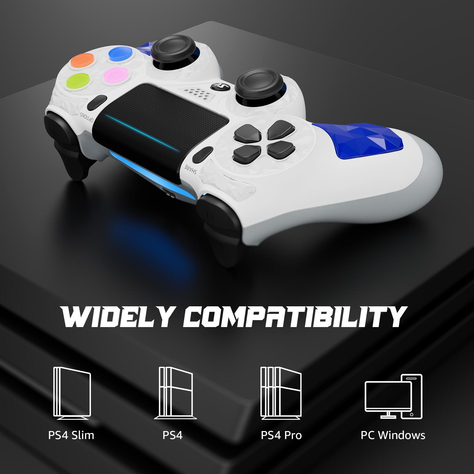 ISHAKO Wireless Game Controller For PS4/PS3/PC/Android/iOS, With Double Vibration, Six Axis Gyro, Touchpad, Built in speaker, Audio jack, PS4 games, gamepad, White PS413