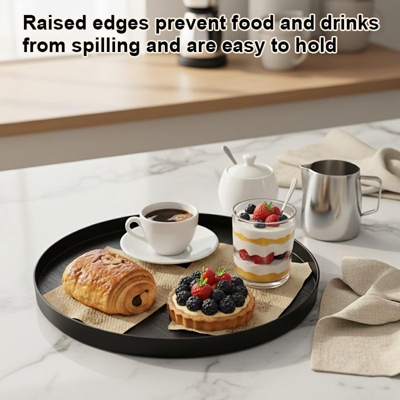 2-Pack Reusable Wood Grain Plastic Trays, Multi-Functional Round Storage Dishes, Kitchen Bathroom Living Room Organizer, Food Grade Material