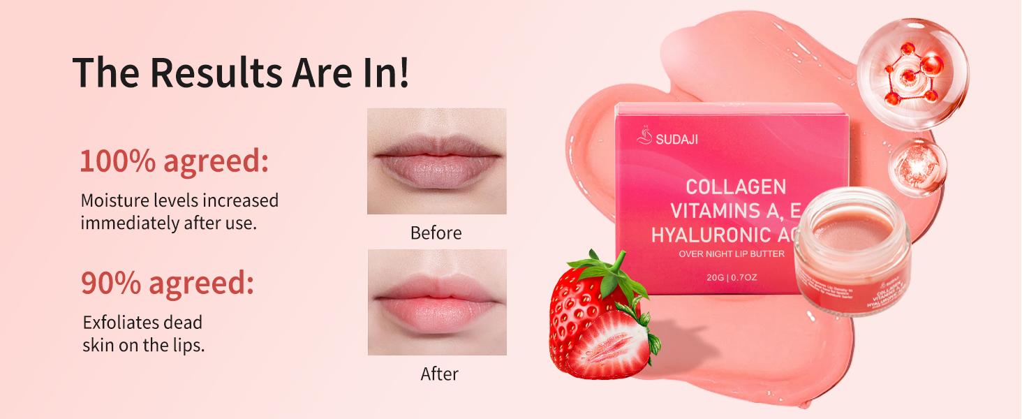 Lip Mask with Hyaluronic Acid - Overnight Butter Balm - Moisturizer for Very Dry Lips Skincare Collagen Comfort Moisture Hydrate Hydrating Moisturizing