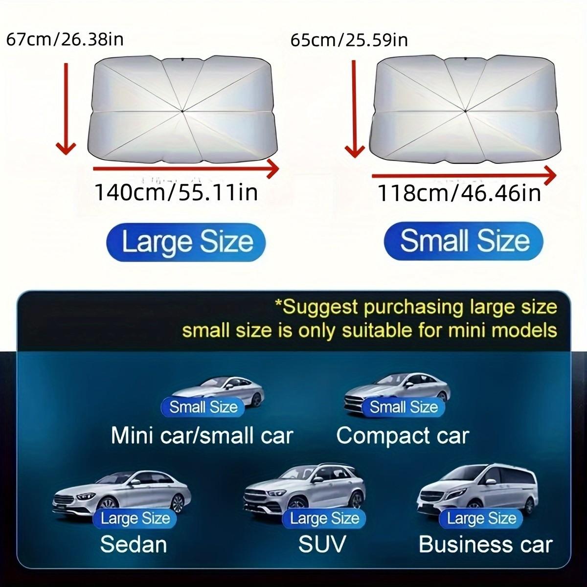 Portable Car Front Windshield Sunshade Umbrella, Titanium Silver Layer UV Protection, Multiple Sizes for Various Vehicle Models