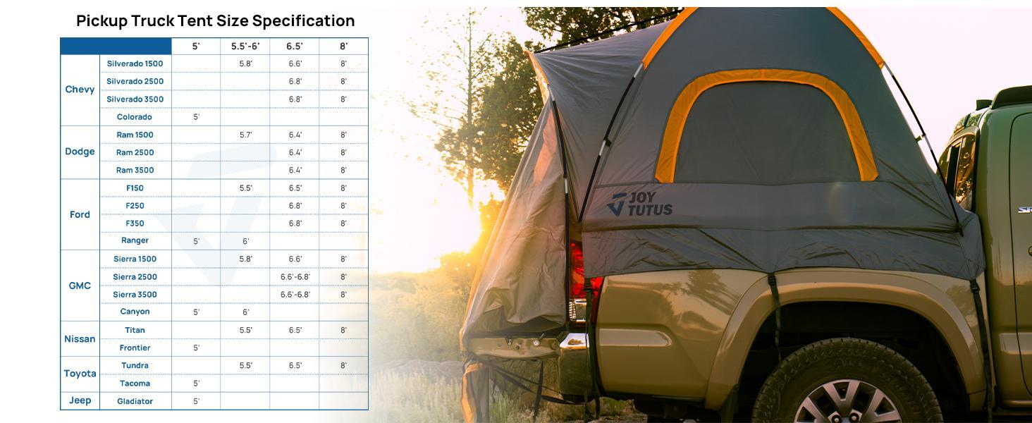Joytutus Pickup Truck Tent Fits 5.5" Beds Waterproof PU2000mm Double Layer for 2 Person Portable Truck Bed Tent Ideal for Camping Outdoor Adventure Travel Compact with 3 Ventilated Windows Joytutus Pickup Truck Tent Fits 5.5" Beds Waterproof PU2000mm Double Layer for 2 Person Portable Truck Bed Tent Ideal for Camping Outdoor Adventure Travel Compact with 3 Ventilated Windows
