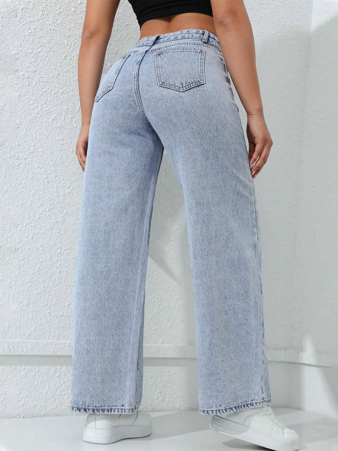 Spring Summer New Women's Pants Light Blue High Waist Elastic Jeans Casual Vacation Daily Versatile Wide Leg Pants