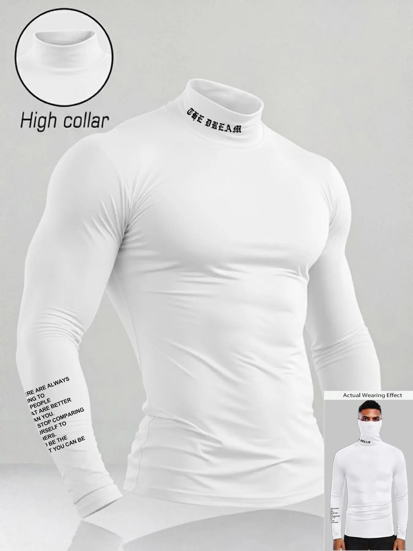 Men's Motivational High Neck Sports Tight Fit T-Shirt, the Dream Slogan, Athleisure Style, Gym Training Running Top, Gym Tees, Casual Sports Tops, Fall & Winter, Fitness Training Top, Fitted Sportswear, Sportswear Clothing