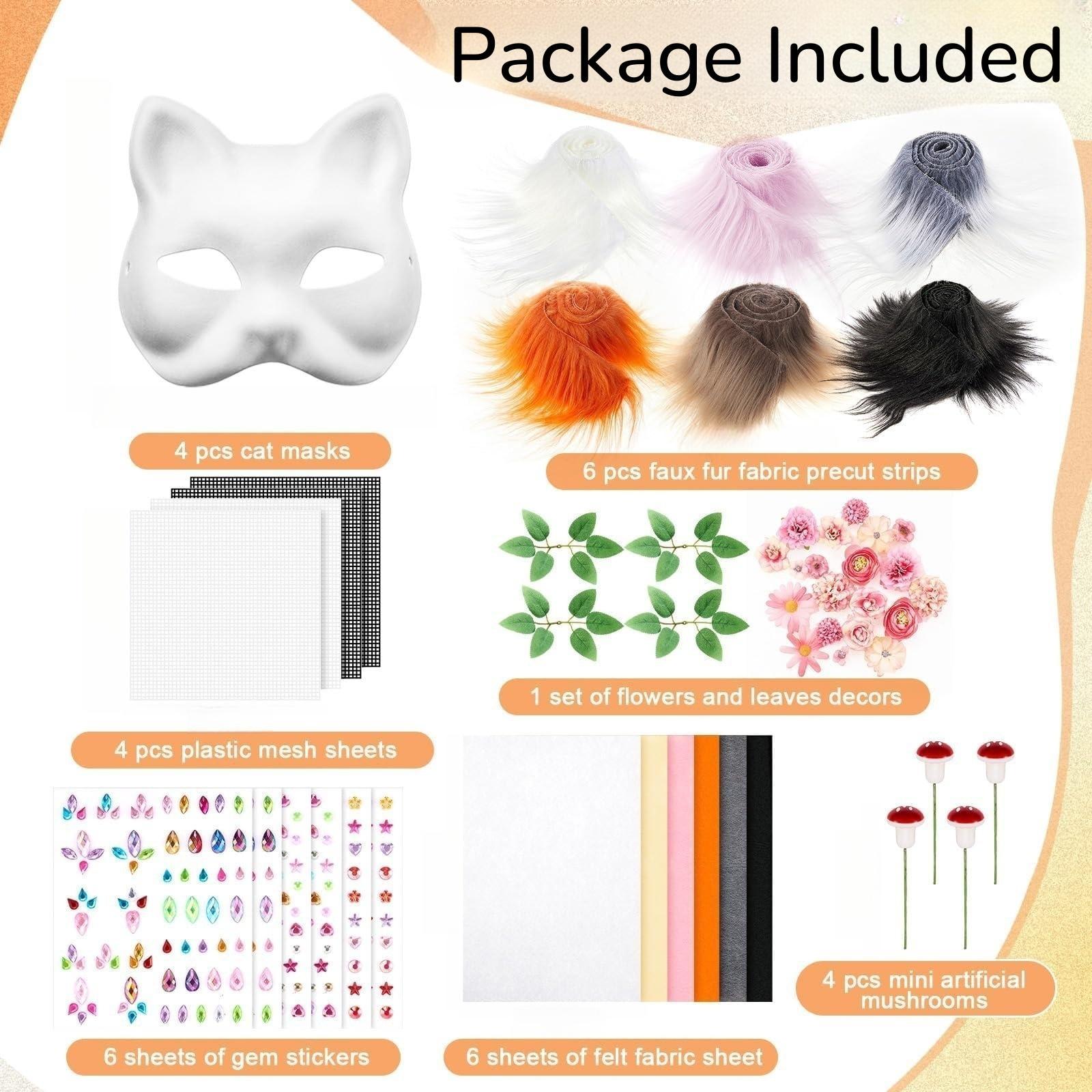 31 Pcs Therian Mask Kit Blank Cat Mask White Therian Masks Half Face Hand-painted DIY Masks for Masquerade Cosplay Party Gifts