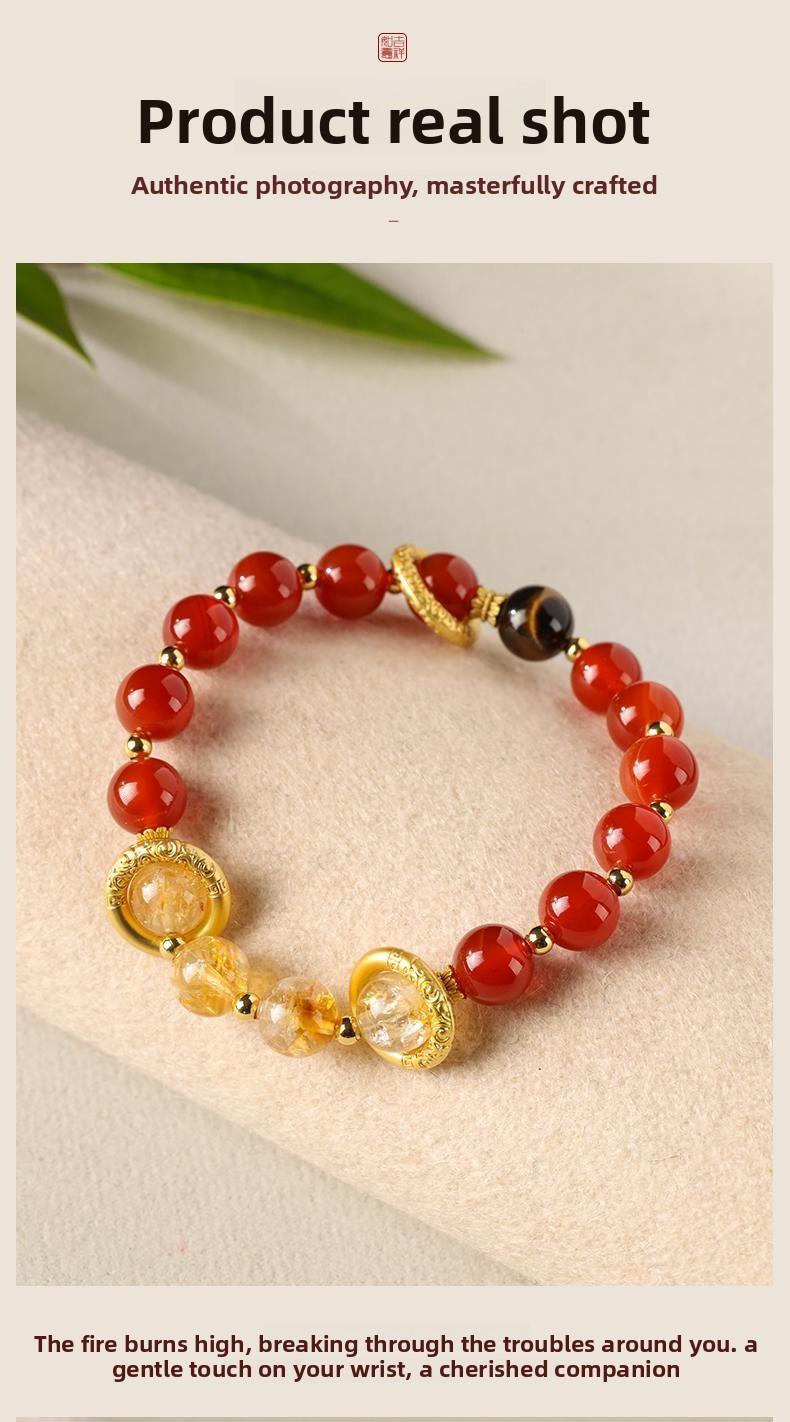 [Fortune Turner] crystal bracelet, red agate yellow citrine tiger eye, unisex, daily wear gift, natural stone gold sand ring, good luck peace success symbol