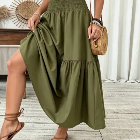Floral Tiered Maxi Skirt with Pockets Floral High Waist Long Balloon Skirt