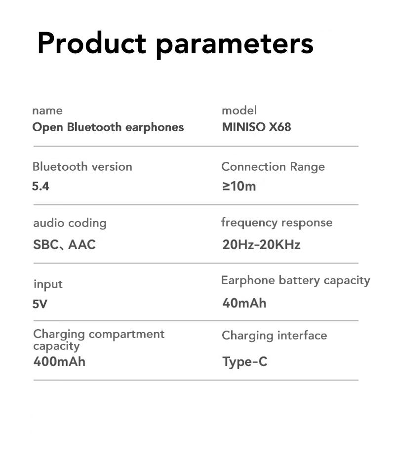 MINISO X68 Open Ear Bluetooth 5.4 Headphones, True Wireless Over Ear Headsets, 38Hrs Long Battery Playtime for Music Work Earphones Audio Electronic