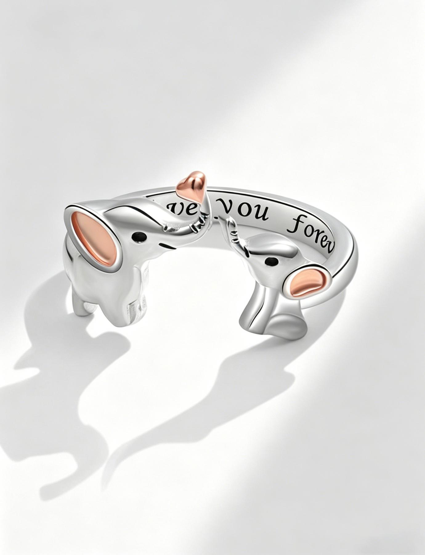 Adjustable Elephant Ring for Mother and Daughter, Heart Animal Jewelry, Perfect Mother's Day Gift, Symbol of Eternal Love
