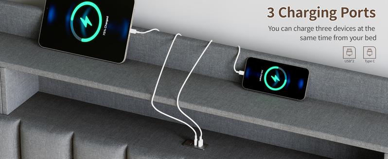 TryLazy Bed Frame with 4 Drawer, Headboard with Storage and 2 USB & 1 Type-C Charging Ports, Noise-Free, No Box Spring Required, Easy Assembly