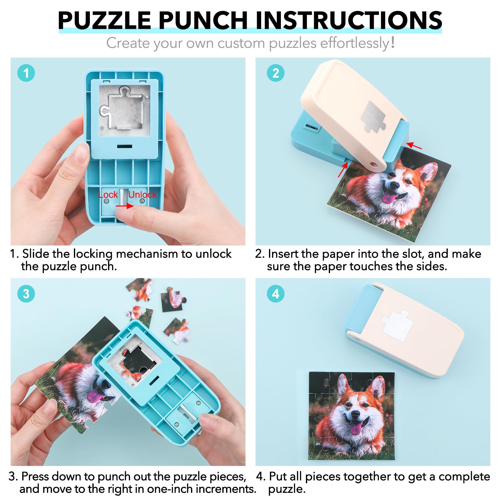 Puzzle Maker Punch Machine, Smooth Cut Paper Punch Tool, Portable DIY Cutter for Custom Puzzle Pieces, Great for Scrapbooking, Cards, Albums, Art Crafts, Personalized Handmade Projects & Creative DIY Gifts