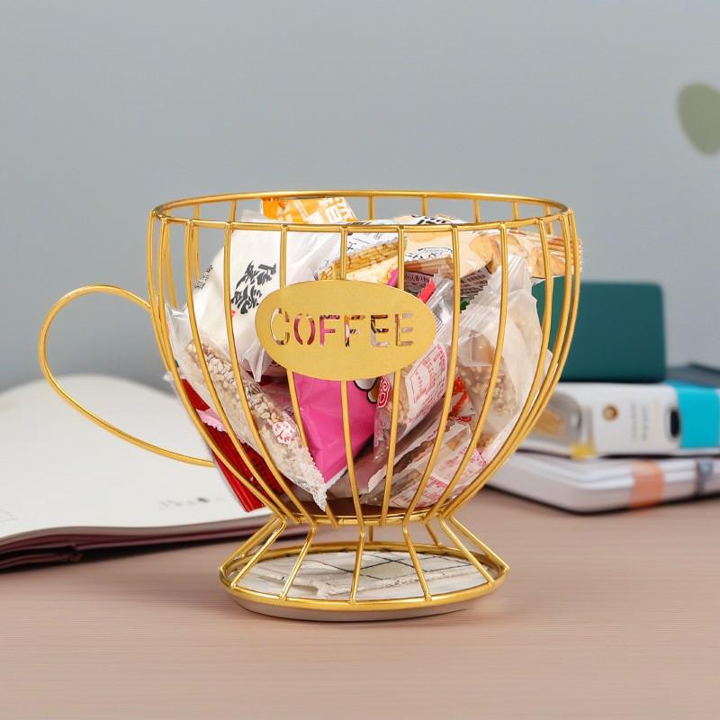 European Style Desktop Storage Basket, Iron Fruit Snack Tray, Living Room Coffee Capsule Holder, Decorative Organizer for Home