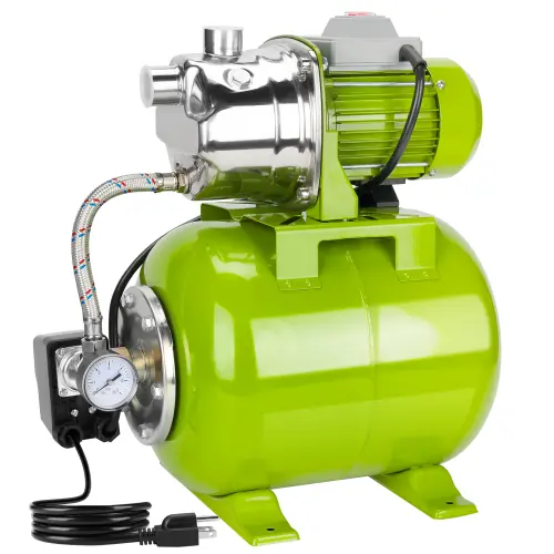 Linsy 1HP Shallow Well Jet Pump with 5-Gallon Pressure Tank, 115V Automatic Booster Pump with Pressure Switch, Built-In Gauge, 19 to 38 PSI Control, IPX4 Waterproof, Overheat and Dry-Run Protection for Home Garden Lawn Irrigation Systems