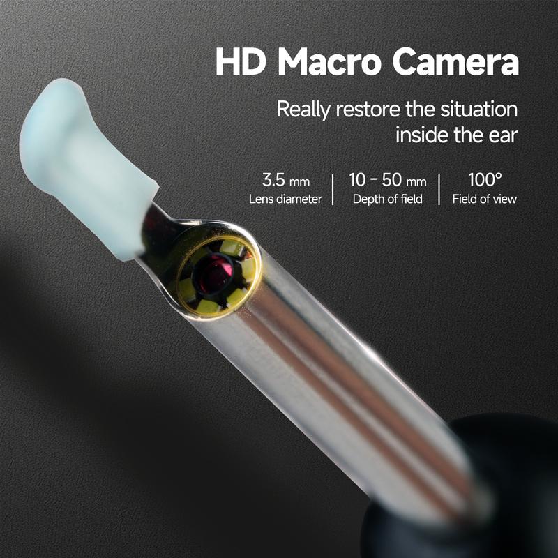 Smart 1080P HD Ear Camera Kit 9 Piece Set for iPhone & Android Safe Wax Removal Tool with 6-9 Soft Silicone Spoons & Rechargeable Battery Black A Christmas gift