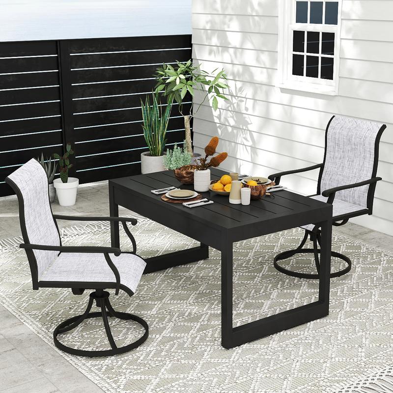 Outdoor Patio Swivel Dining Chairs Set of 2, 360 Swivel and All Weather Rocking Chair with Textilene Mesh Fabric and Rust Proof Steel Frame, 400 Lb. Capacity,for Lawn, Porch or Garden，Beige