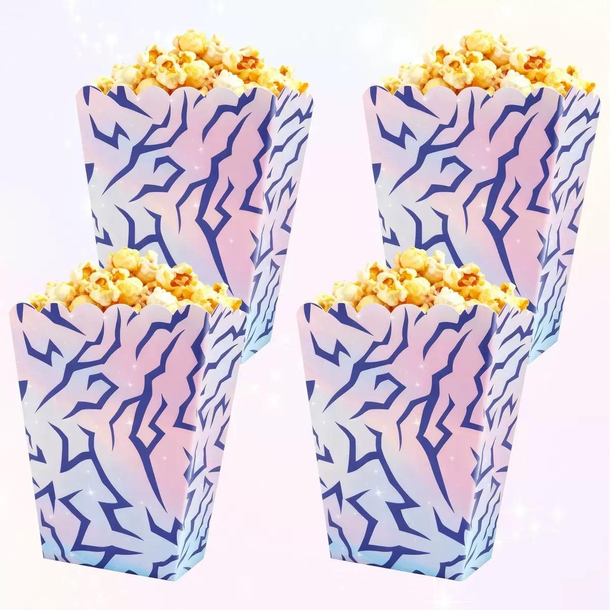 12 Purple Lightning Popcorn Boxes Striped Paper Bags, Party Bags, Candy Boxes, Perfect for Themed Celebrations, Party Decorations | Elegant Party Boxes | Popcorn Boxes