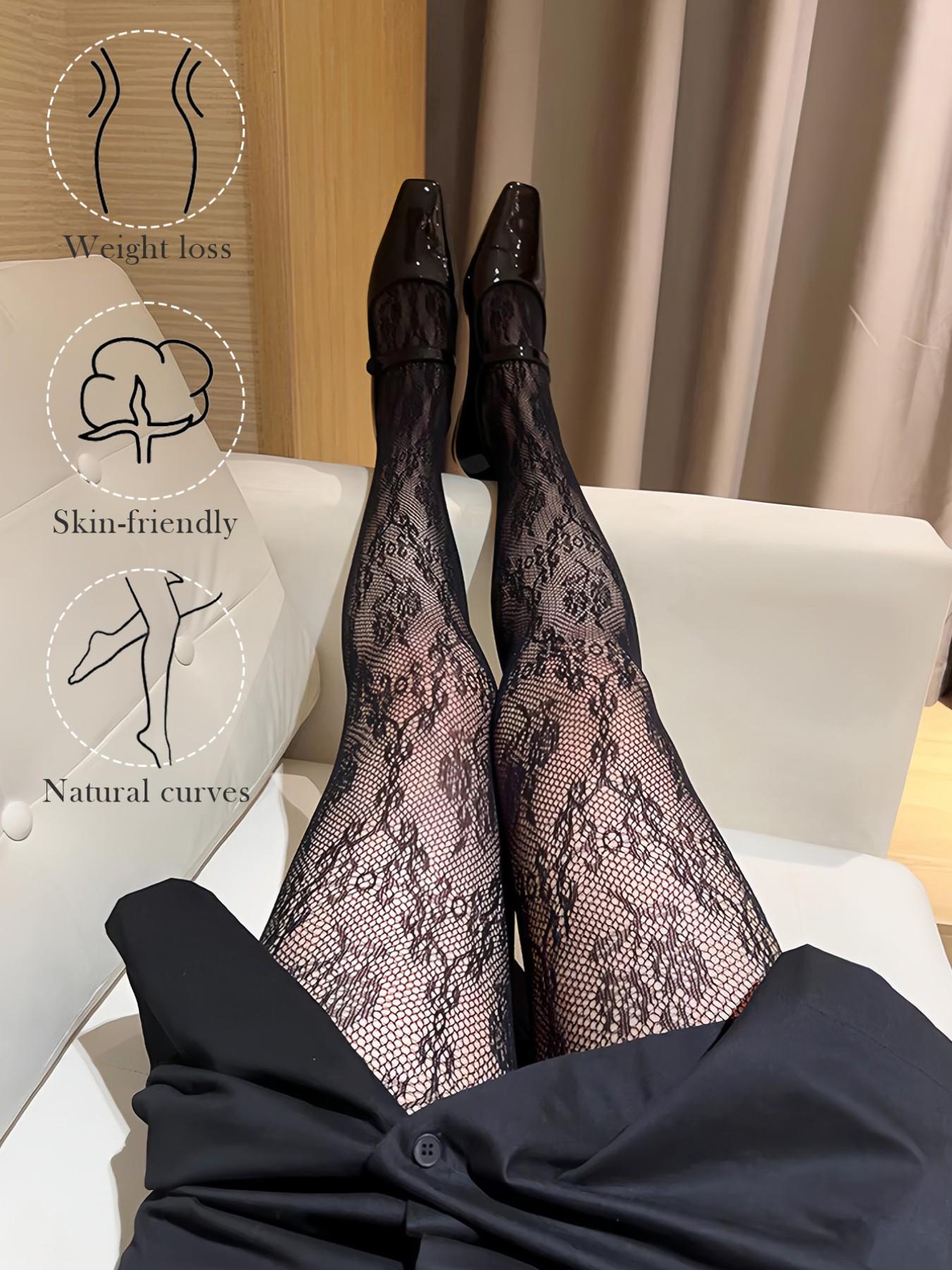 Vintage Floral Lace Fishnet Tights, Coquette Sweet Style Sheer Stockings, High Elastic Anti-Pick Tights, and Dual Color