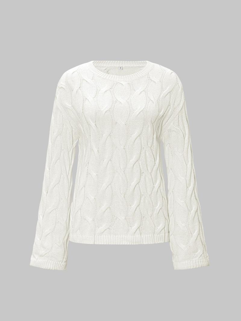 Women's Casual Round Neck Sweater, Long Sleeve Fitted Knit Top, Winter Fashion, Plain Color, Moderate Fabric Thickness, Knitwear