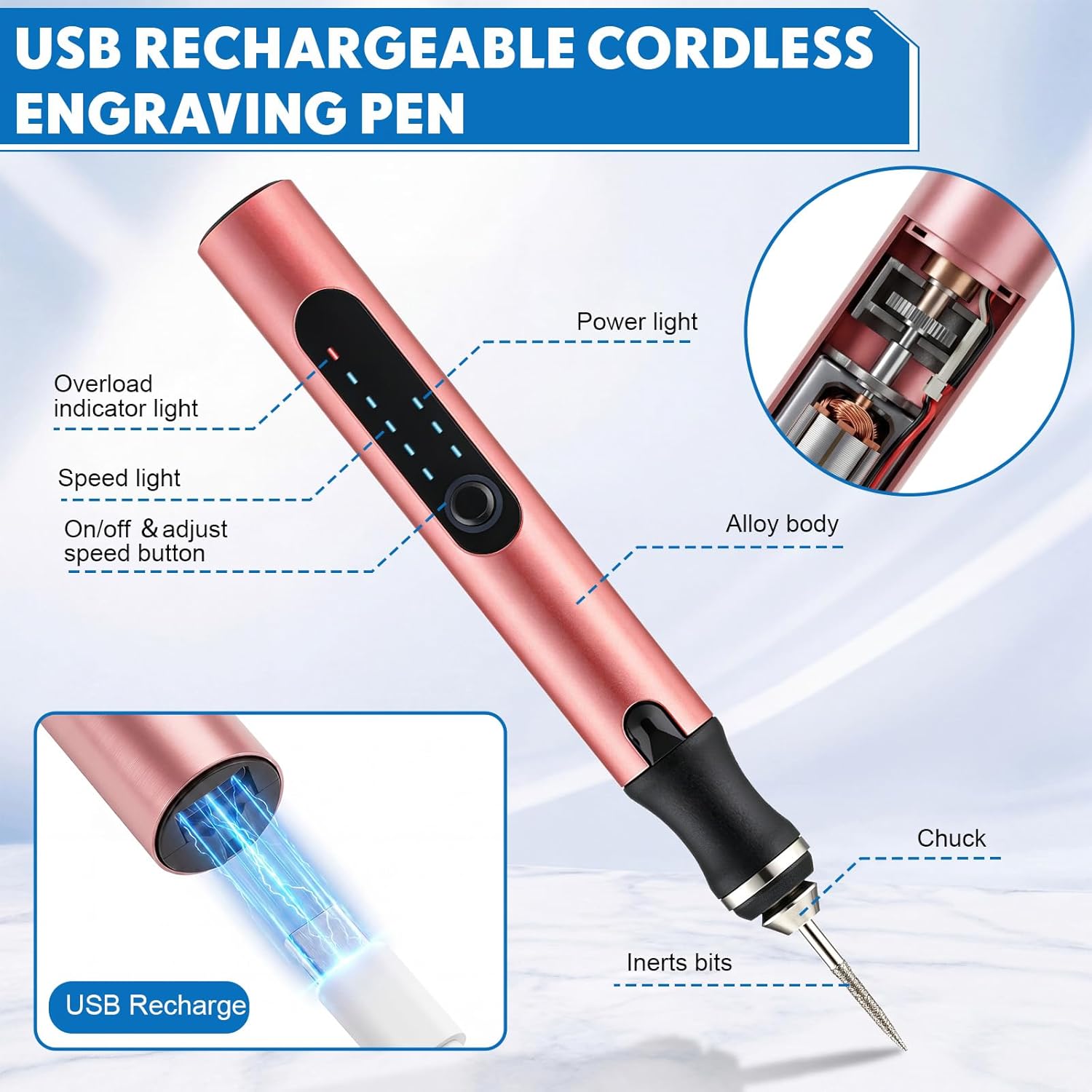 Cordless Portable Electric Engraving Pen with 33 Bits, USB Rechargeable, 3 Adjustable Speed Settings, Beginner-Friendly Crafting Tool for DIY Enthusiasts (Toys & Hobbies, DIY, Beading & Jewelry Making), Three Adjustable Speed Settings