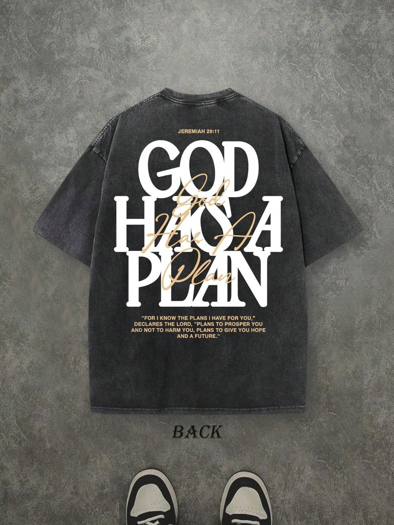 Unisex Vintage Washed Religious Quote Short Sleeve T-Shirt, 100% Cotton, Dual Layer Graphic Letter Print, Casual Streetwear