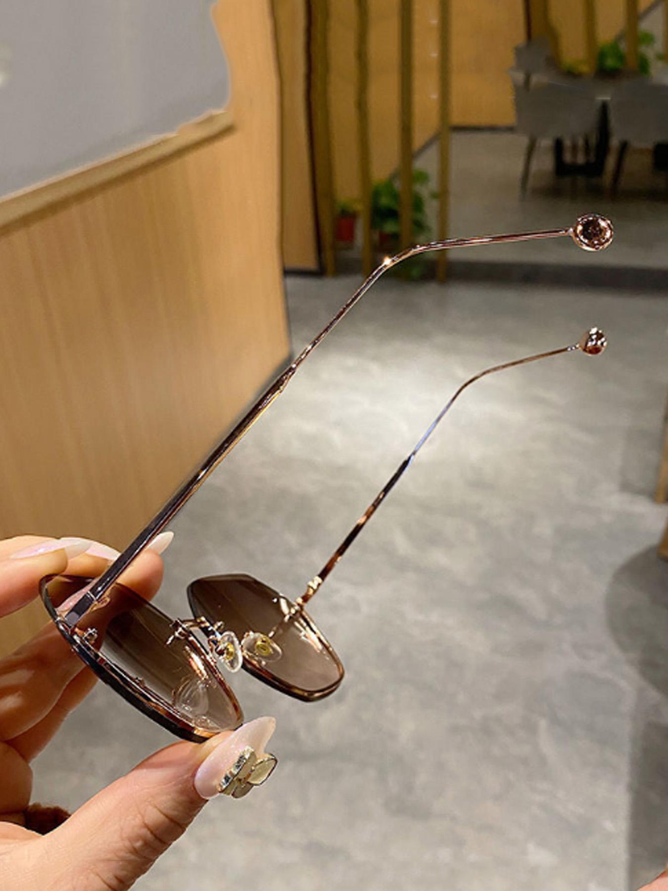 Unisex Minimalist Geometric Sunglasses (1 Pair), Trendy Vintage Rimless Sunglasses for Everyday Use, Fashionable Versatile Accessories for Outdoor Activities, Trendy Casual Sunglasses