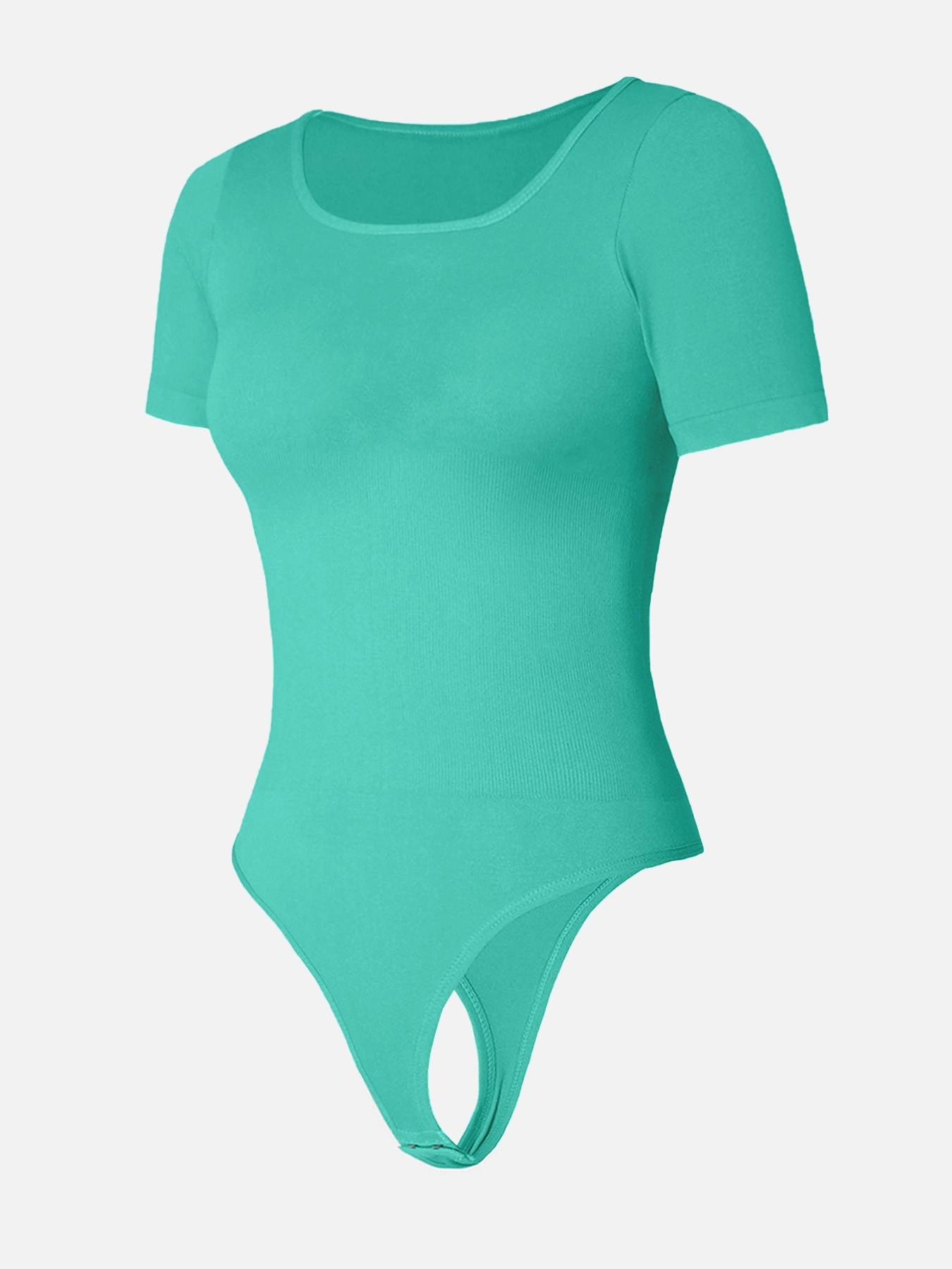 Women's Seamless Shapewear Bodysuit Set, Slimming Waist Abdomen Control Short Sleeve Crop Bodyshaper, All Seasons Minimalist Style