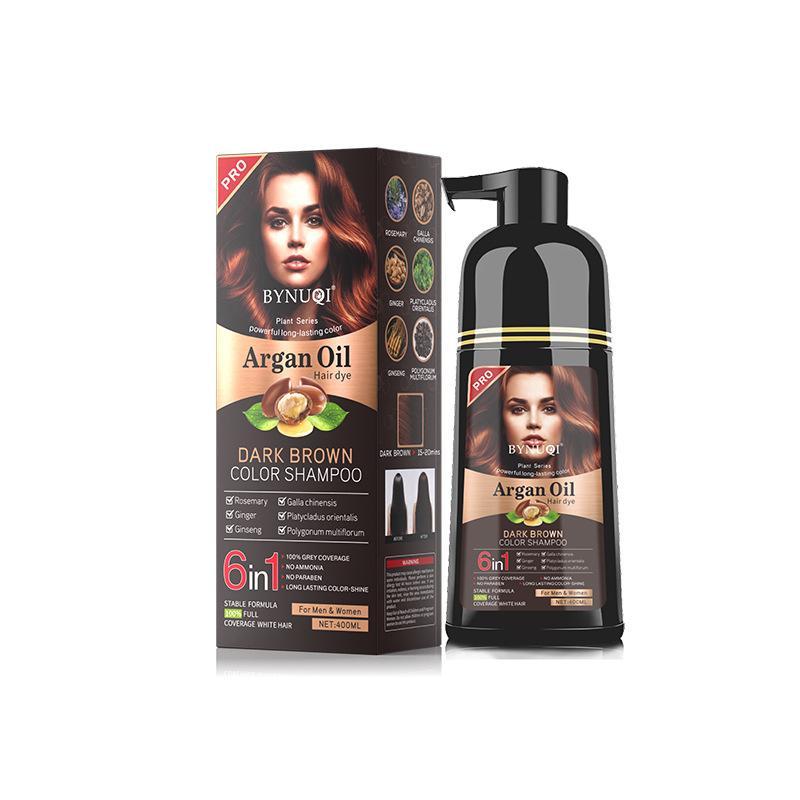 6 in 1 Argan Oil Plant Hair Dye Shampoo, Natural Hair Coloring Shampoo, Gentle Haircare & Styling Product for Women & Men