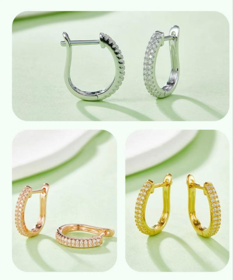 Double row half earrings S925 silver moissanite diamond quartz D grade 0.28CT S925 Silver Moissanite Stud Earrings