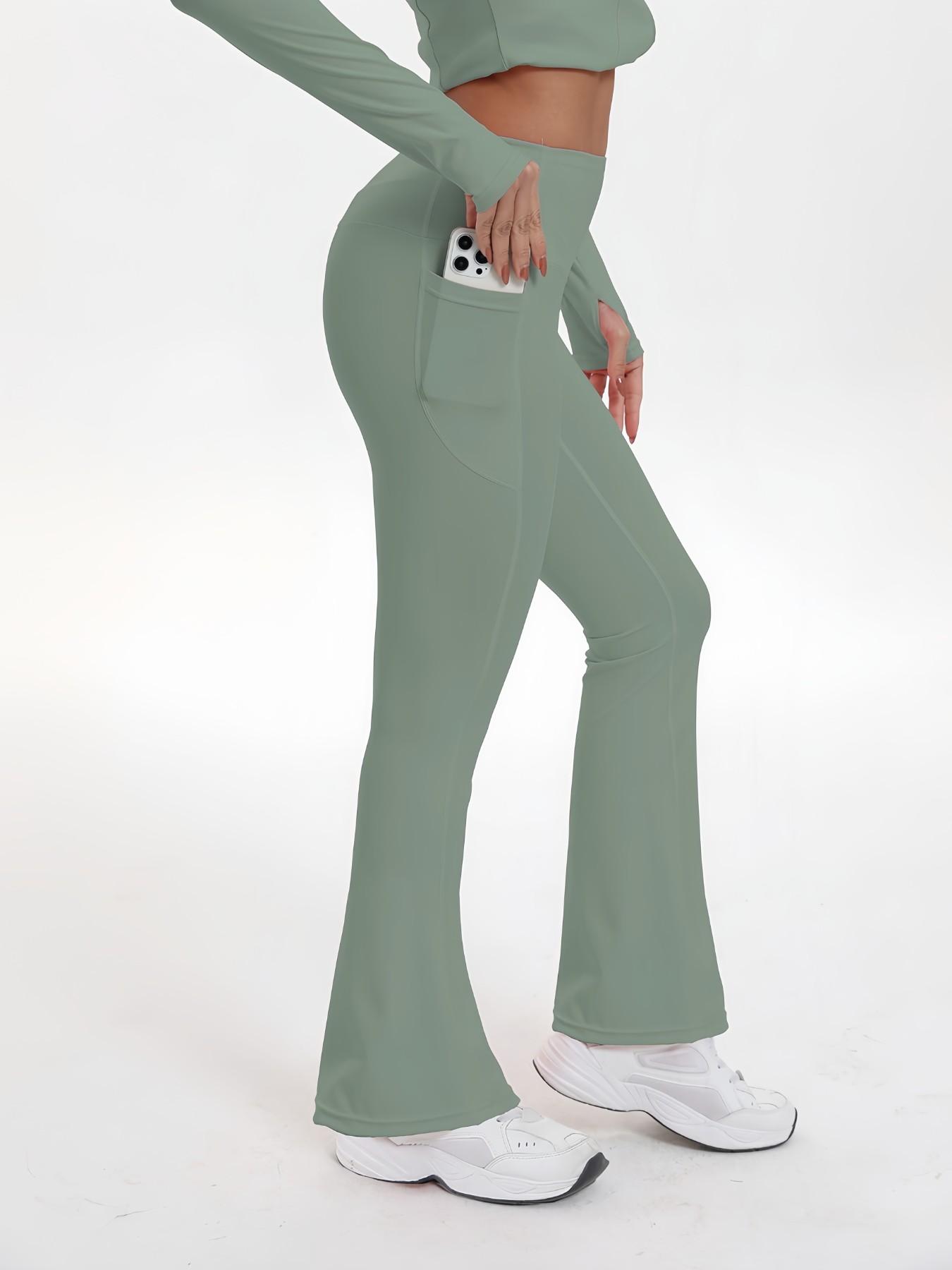 Women's High Waist Yoga Set, Stand Collar Full Zip Jacket & Wide Leg Pants, Soft Comfortable Gym Training Running Cycling Hiking Golf Tennis Yoga Bottoms