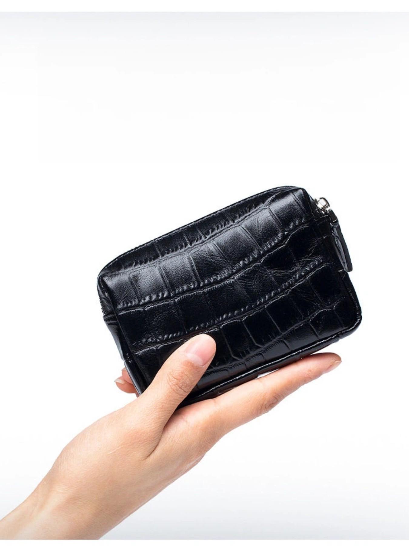 Top Grain Leather Coin Purse, Multi-Functional Mini Crocodile Pattern Organizer, Fashionable Wallet for All Seasons, Compact Card Holder & Earphone Case