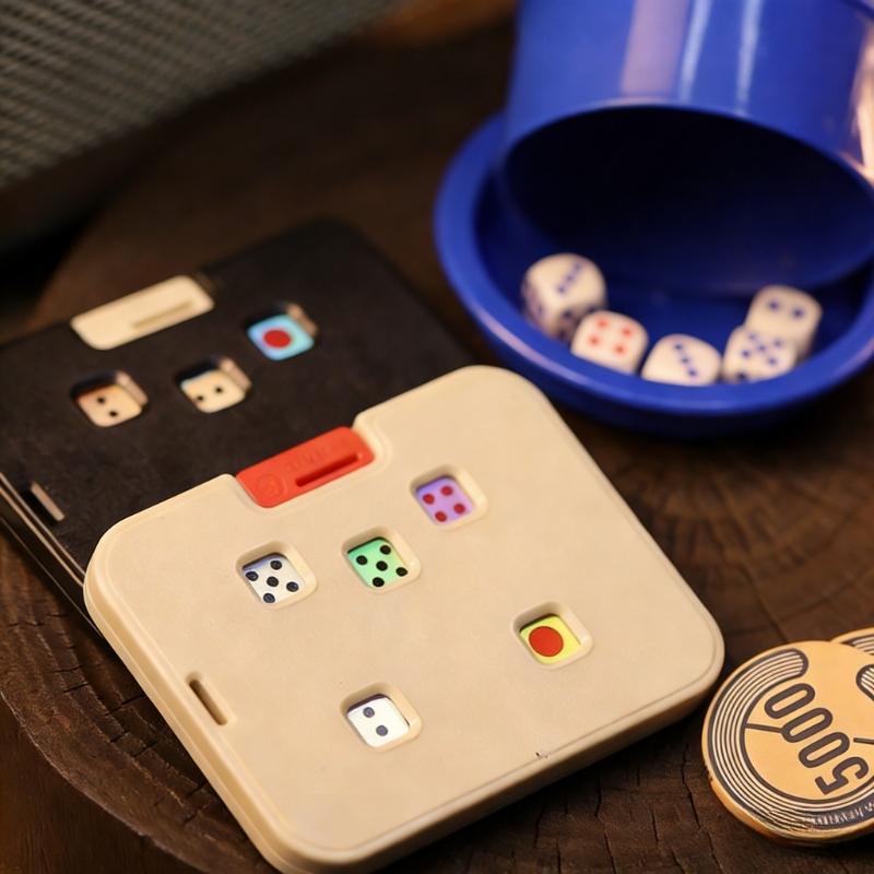 Press Button Dice Roller Game Cards, Tabletop Party Game Essential, Creative Gift for Boys, 5 Dice Tray Set, Must-Have Party Game