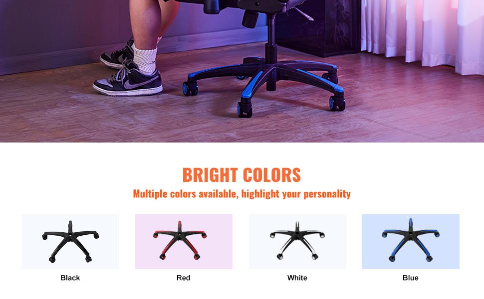 VEVOR Office Chair Base Replacement, 28, 2500 lbs Static Load, Heavy Duty Universal Computer Desk Chair Stool Base Part with 5 Casters and Reinforced Legs, Desk Chair Base Replacement, Black+ Blue