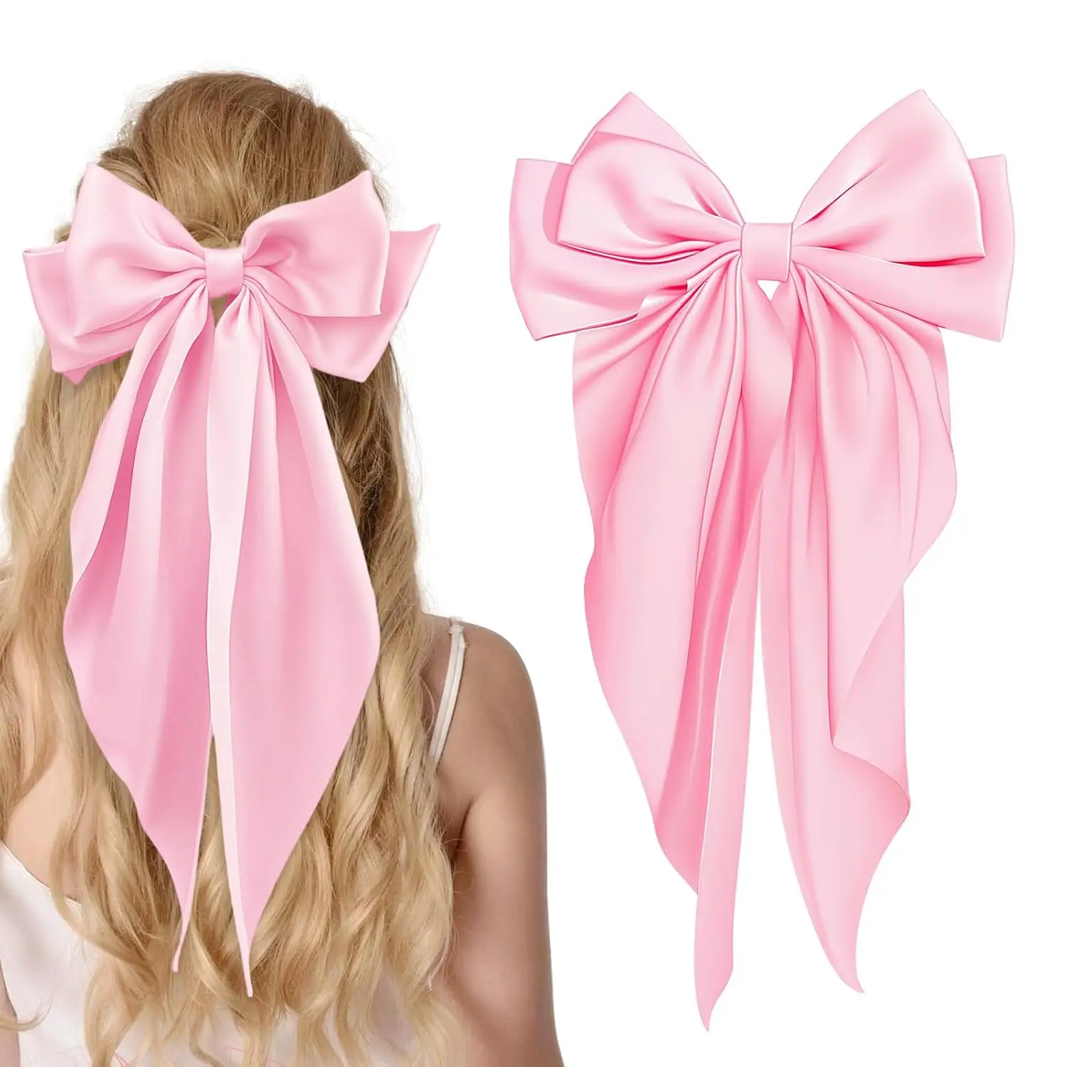 Large Satin Bow Barrettes Clips in  - Hair Accessories for Women