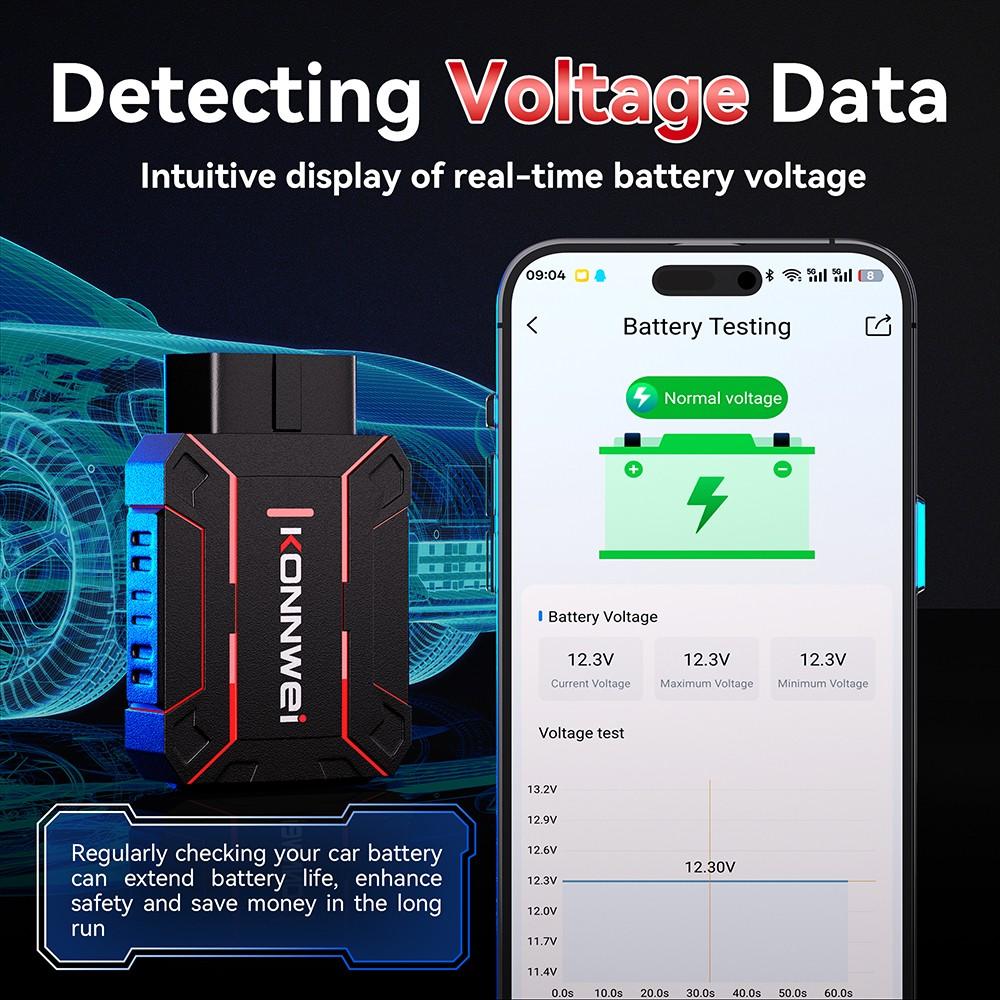 KONNWEI MAXOBD Bluetooth5.2 OBD2 Scanner Deep Security Scan, Vehicle-Specific Data Stream, Read/Erase Codes, Data Stream, Battery Check, Diagnostic Report For IOS/Android