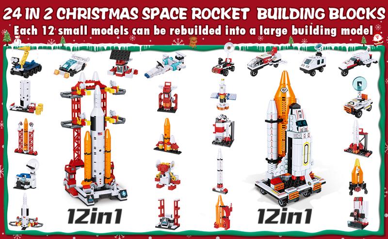 Advent Calendar 2025, 24 Days STEM Surprise puzzle blocks 12-in-1 Christmas Gift Box