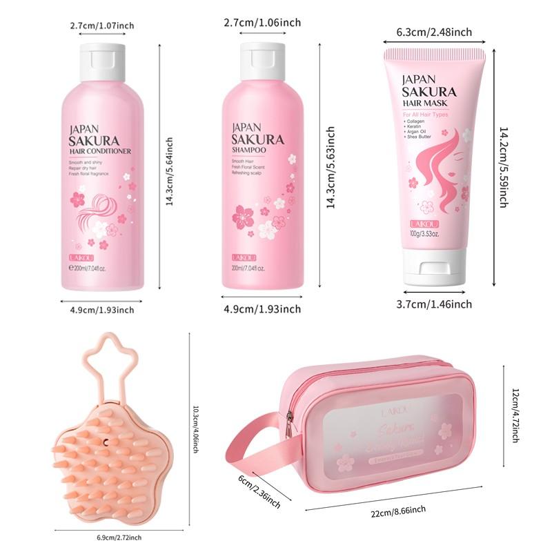 LAIKOU Japan Sakura Hydrating Nourishing Shampoo and Conditioner Set with Hair Mask, Sweet Floral Fragrance Hair Glow Kit, Lightweight Hydration Haircare for All Hair Types, Nourishing Scalp Set, Ideal Gift for Women 3-in-1 Bundle, Hair Care Solution