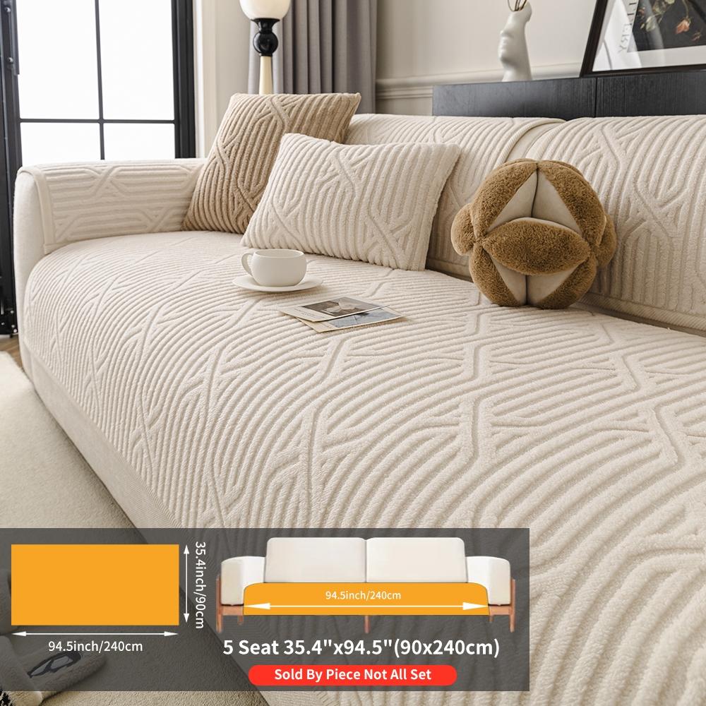 Comfortable Cross-Stitch Plush Sofa Cushion, Thick Soft Pet-Friendly Universal Sofa Protector, Non-Slip Faux Fur Chair Cover for Living Room Bedroom Office Decor