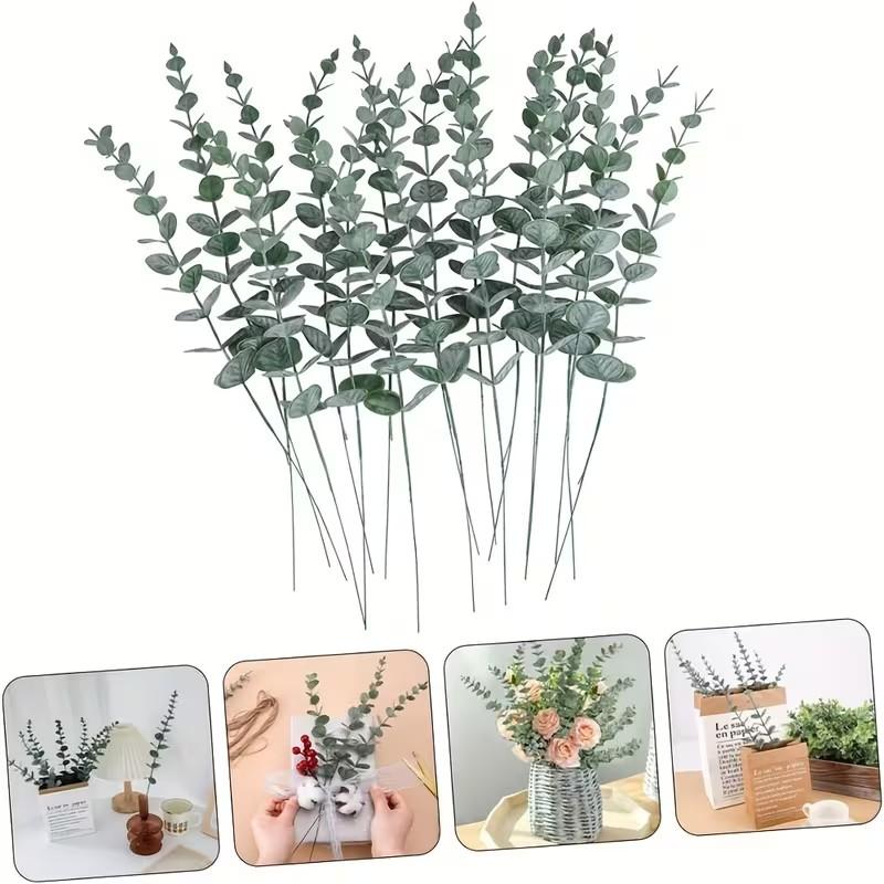 60pcs Artificial Eucalyptus Stems, Fake Eucalyptus Leaves, No Maintenance, Outdoor Home Decor, Wedding Bouquets, Vase Fillers, DIY Wreaths, Party Centerpieces