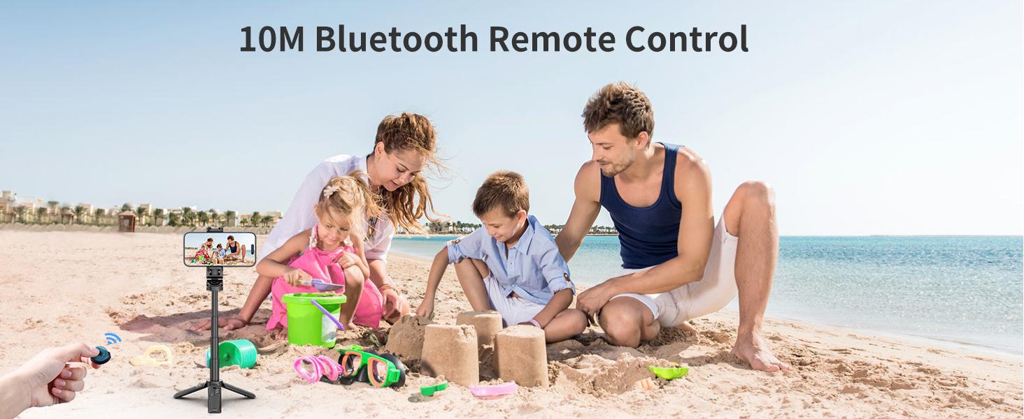 ULANZI JJ02 Selfie Stick Tripod, Extendable Grip Phone Tripod with Detachable Remote Pocket Size, 3-in-1 Mini Phone Grip 2 Cold Shoe, 10m/393.7'' Wireless Shutter, Vlog Livestreaming Photography