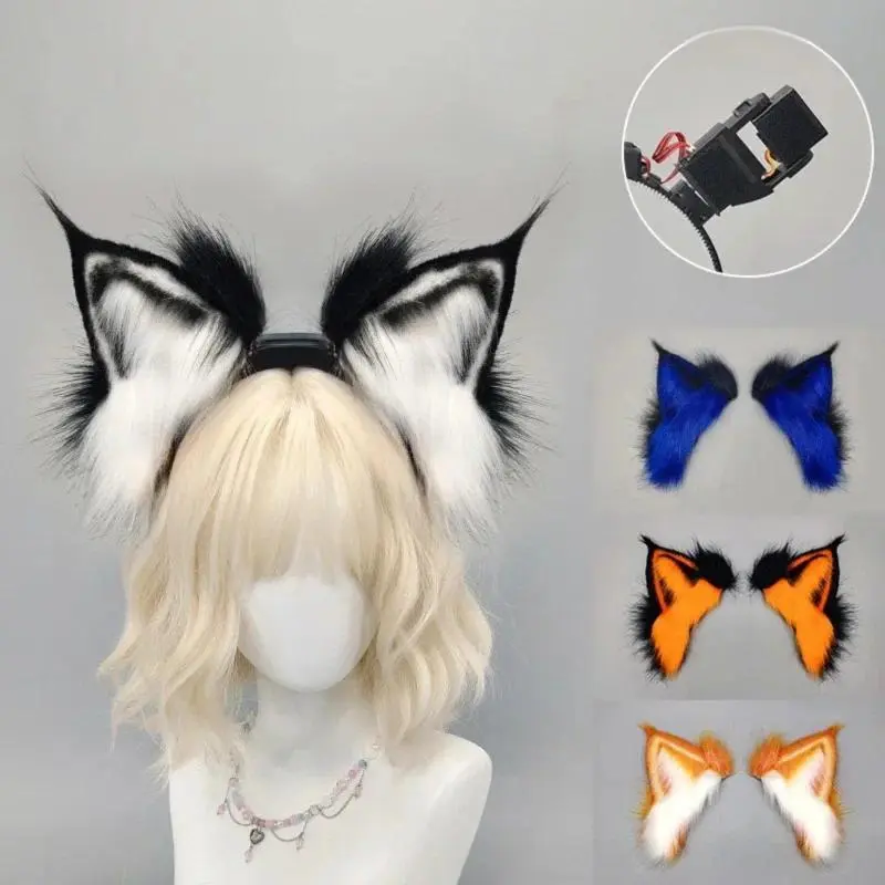Electric Fox Ear Headband Gravity-Sensitive Simulation Realistic Animal Fluffy Ears Cosplay Headpiece Cat Ear Anime Accessories